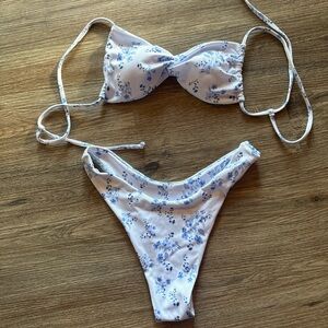 White & Blue Floral Bikini Set